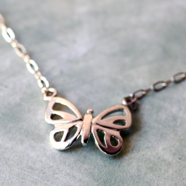 Petite Modern Sterling Silver Butterfly Necklace Handmade Minimalist Butterfly Jewelry Silver Butterfly Jewelry