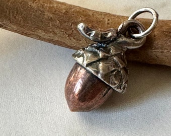 Tiny Copper and Sterling Silver Acorn Pendant Handmade IN USA unisex jewelry gift