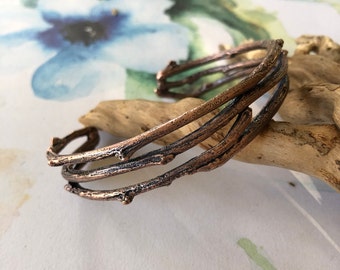Copper Woodland Small Cuff Bracelet  Nature Inspired Rustic Twig Bracelet  Unisex Copper Cuff Bracelet