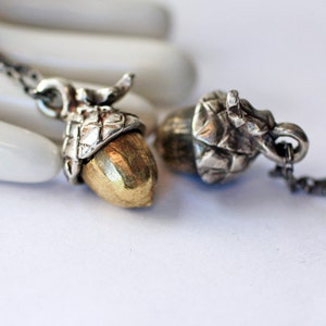 Sterling Silver & Brass Acorn Pendant: Handmade Woodland Jewelry