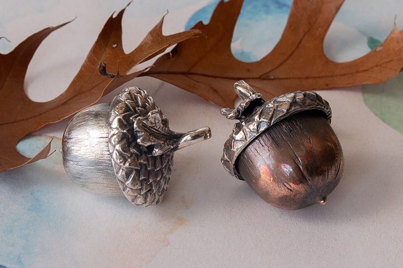 Handmade Acorn Pendant in Copper and Sterling Silver Unisex Nature Lovers Gift image 4