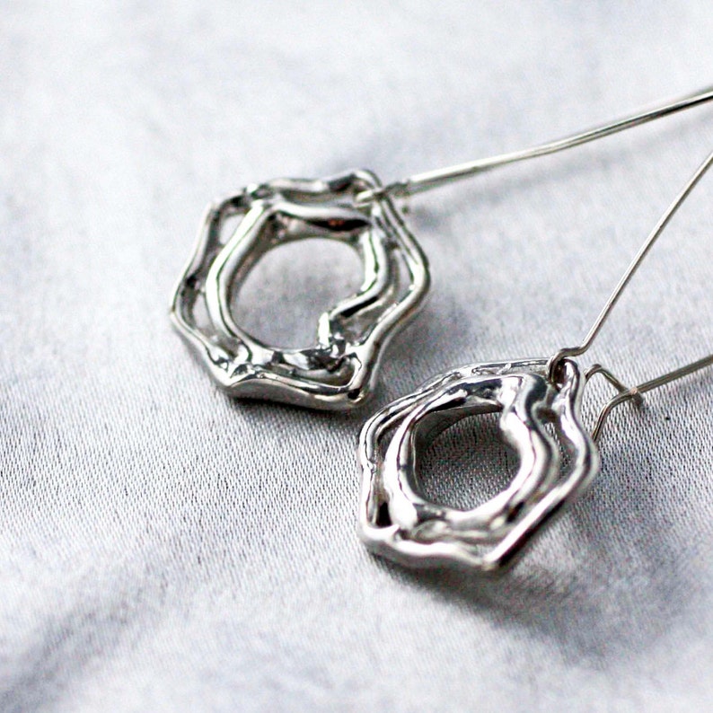 Sterling Silver Orb Drop Earrings Organic Design Earrings Modern Abstract Design Silver Earrings image 5