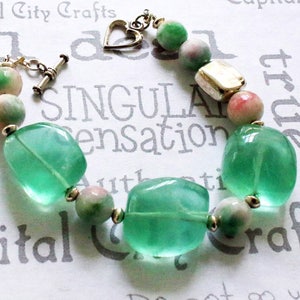 Chunky Fluorite Bracelet Green and White Gemstone Fashion Jewelry Bracelet Women&#39;s Bold Jewelry Gift
