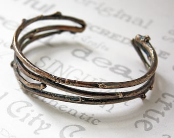 Brass Twig Cuff Bracelet — Cast Garden Twigs, Woodland Nature Cuff, Unisex Handmade Jewelry