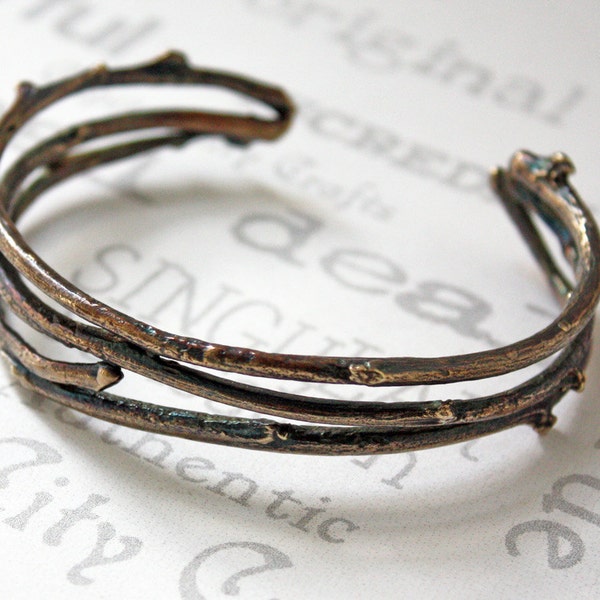 Brass Twig Cuff Bracelet — Cast Garden Twigs, Woodland Nature Cuff, Unisex Handmade Jewelry