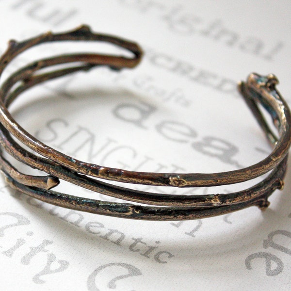 Golden Brass Woodland Cuff Bracelet  Nature Inspired Rustic Twig Bracelet  Unisex Twig Cuff Bracelet