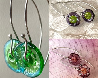 Long Sterling Silver and Lampwork Glass Drop Earrings Handmade in USA jewelry gift