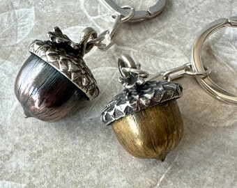 Mixed Metal Handmade Acorn on Sterling Silver Key Chain Keepsake Gift