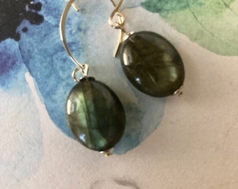 Chunky Labradorite Sterling Silver Artisan Earrings Handmade in USA Jewelry Gift