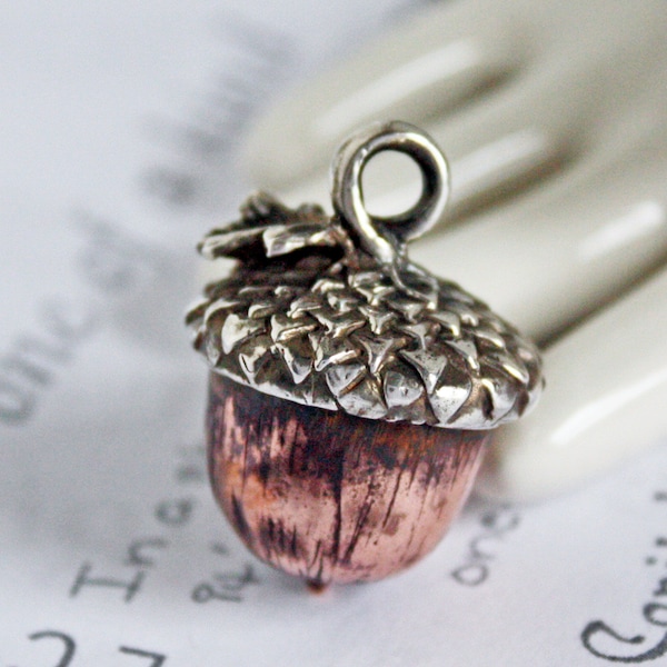 Handmade Acorn Pendant in Copper and Sterling Silver Unisex Nature Lovers Gift