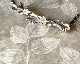 Sterling Silver Oak Leaf Branch Necklace