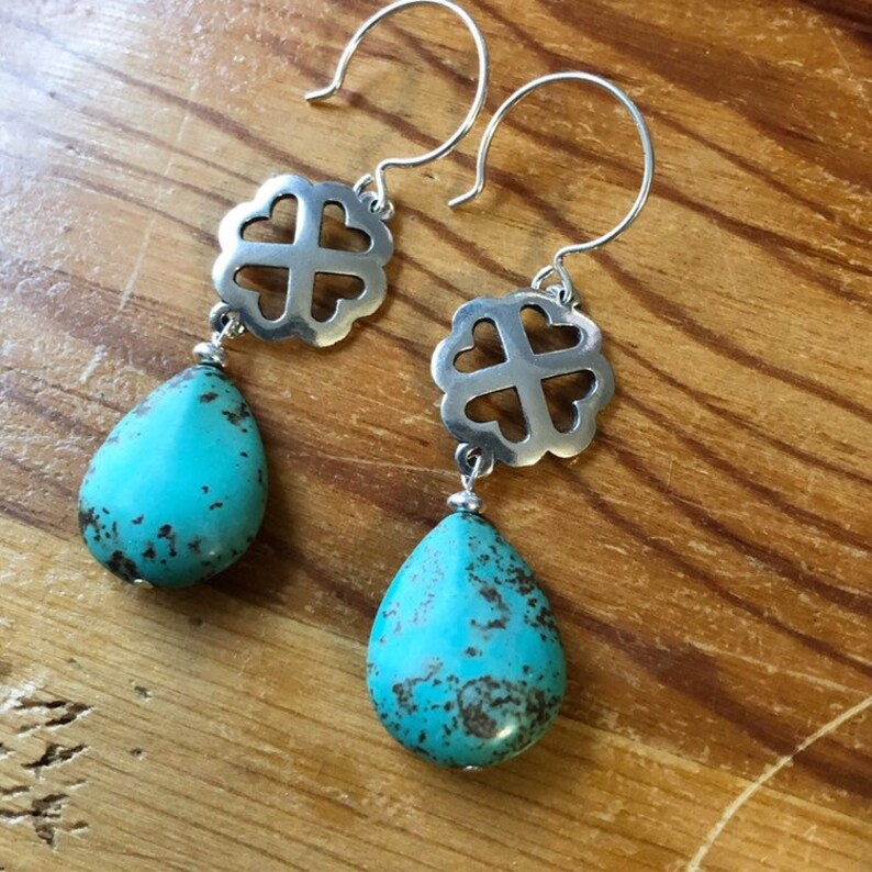 Turquoise and Sterling Silver Clover Earrings Gift for Woman