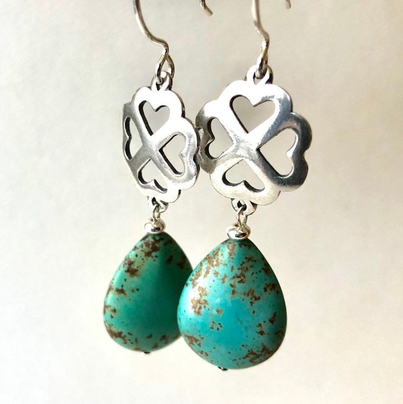 Turquoise and Sterling Silver Clover Earrings Gift for Woman