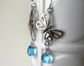 London Blue Topaz Sterling Silver Butterfly  Earrings Elegant Jewelry Gift for Woman