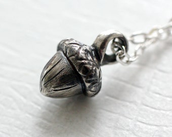 Petite Sterling Silver Acorn Necklace, Oxidized Woodland Charm