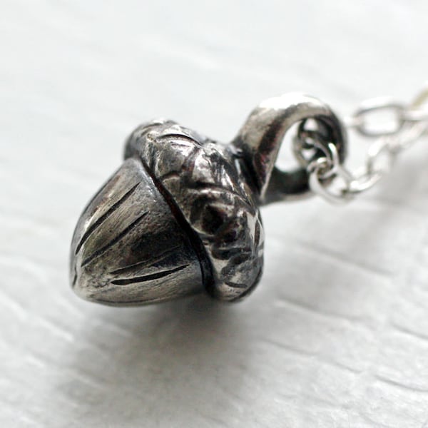 Petite Sterling Silver Acorn Necklace, Oxidized Woodland Charm