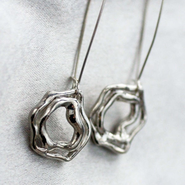 Sterling Silver Orb Drop Earrings  Organic Design Earrings  Modern Abstract Design Silver Earrings