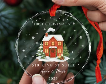 Personalisierte neues Zuhause Ornament, kundenspezifisches erstes Weihnachten im neuen Zuhause Geschenk, neue Zuhause Gefälligkeiten, Glasandenken