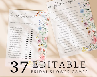 Bridal Shower Games | Bridal Games |  Bridal Shower Games Wildflower | Bridal Shower Games Floral | Bridal Shower Games Bundle