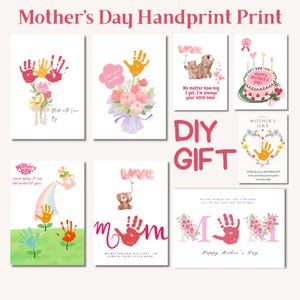 Impresión de huella de mano para el Día de la Madre, plantilla de tarjeta editable con huella de mano / Regalo para maestros, cumpleaños, tarjeta de pronta recuperación, tarjeta navideña / Descarga de Canva