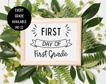 Placas para imprimir de primeiro dia de aula / Todas as séries / Placas de volta às aulas / Placa para foto de primeiro dia de aula / Primeiro dia do jardim de infância