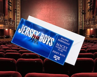 Theatre Show Gift Card Personalised Theatre Ticket Gift JERSEY BOYS