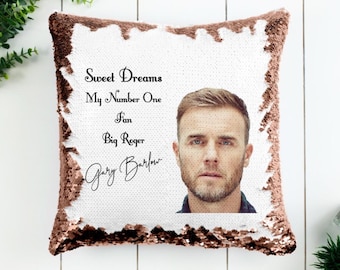 personalised Gary Barlow Cushion MAGIC SEQUIN