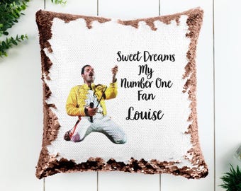 personalised Freddie Mercury Cushion MAGIC SEQUIN
