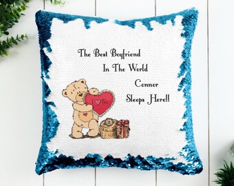 personalised Best Boyfriend  Cushion MAGIC SEQUIN