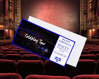ColdPlay  Gift Card Personalised Concert Ticket Gift Novelty