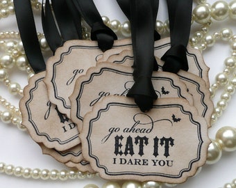 Eat It I Dare You Dare, Halloween Labels, Gothic Wedding, Halloween Candy Tag, Halloween Favours