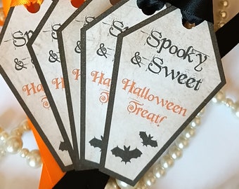 Halloween Tags, Halloween Favours, Coffin Favours, Trick or Treat Tags, Vintage Halloween, Gothic Wedding, Halloween Wedding, Bats Tags