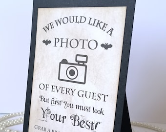 Photo Props Sign, Grab a Prop Sign, Photo Booth Sign, Gothic Wedding Signs, Halloween Wedding, Black Wedding Decor, Gothic Bats Signs