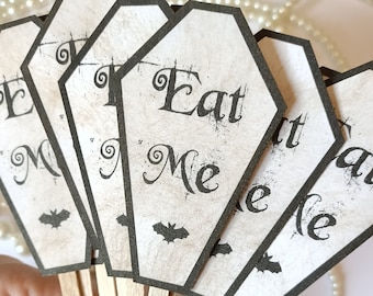 Coffin Cupcake Picks, Halloween Cupcakes, Eat Me Picks, Gothic Wedding Cake, Halloween Favours, Bat Cupcake Picks, Halloween Favours