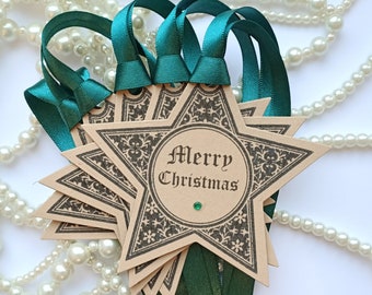 Green Christmas Wrap, Christmas Star Tags, Kraft Christmas Tags, Christmas Gift Wrap, Traditional Gift Tags, Christmas Wedding Favour Tags