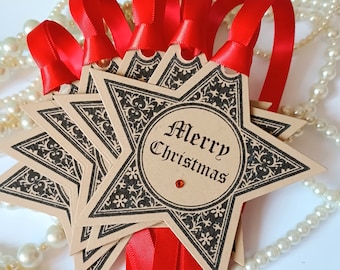 Christmas Star Tags, Kraft Christmas Tags, Christmas Gift Wrap, Traditional Gift Tags, Vintage Look Tags, Christmas Wedding Favour Tags