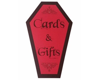 Cards Sign, Cards and Gifts Sign, Coffin Signs, Halloween Signs, Red and Black Signs Halloween Wedding, Outrageous Wedding, Gothic Decor