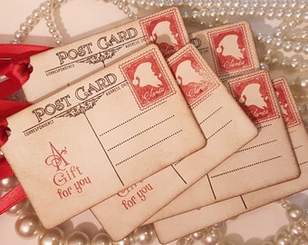 Postcard Gift Tags, Christmas Gift Wrap, Santa Gift Tags, Traditional Christmas