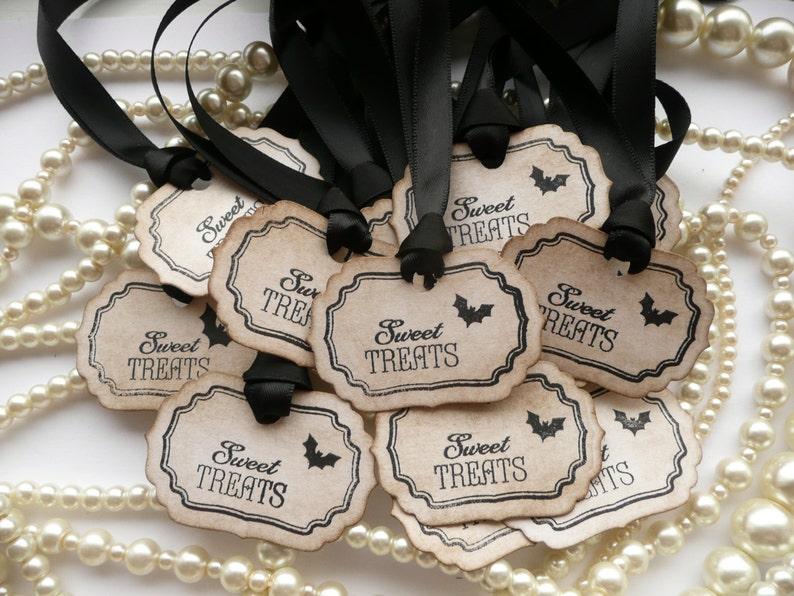 Halloween Favor Tags, Süße Leckereien, Vintage Style Tags, Halloween Hochzeit, Gothic Hochzeit Tags Bild 2