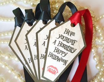 Halloween Favour Tags, Halloween Wedding, Coffin Favours, Trick or Treat Tags, Vampire Favours, Gothic Wedding, Fangs Tags,