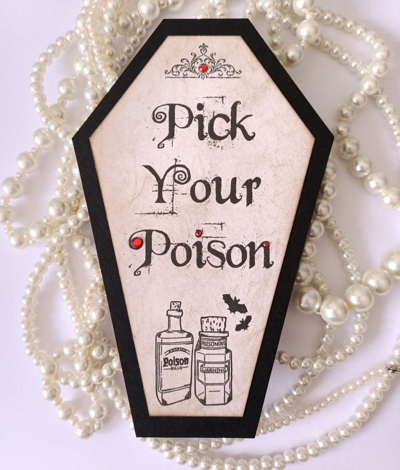 Gothic Bar Signs, Pick Your Poison, Coffin Signs, Halloween Bar Sign, Halloween Weddings, Gothic Decor, Coffins Signage image 7
