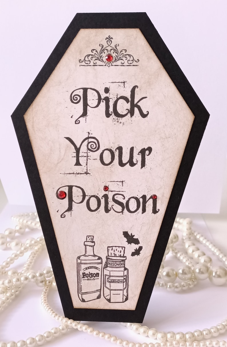 Gothic Bar Signs, Pick Your Poison, Coffin Signs, Halloween Bar Sign, Halloween Weddings, Gothic Decor, Coffins Signage image 6