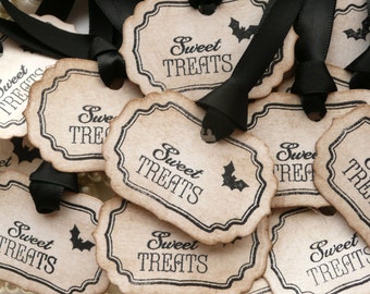 Halloween Favour Tags, Sweet Treats, Vintage Style Tags, Halloween Wedding, Gothic Wedding Tags