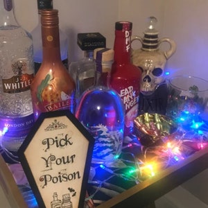 Gothic Bar Signs, Pick Your Poison, Coffin Signs, Halloween Bar Sign, Halloween Weddings, Gothic Decor, Coffins Signage image 2