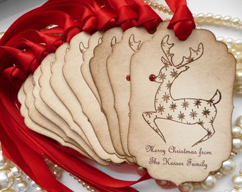 Reindeer Christmas Tags, Personalised Stag Tag, Custom Christmas Labels