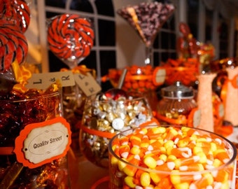 Candy Buffet Tags - Orange and Brown - Custom Tags - Personalized