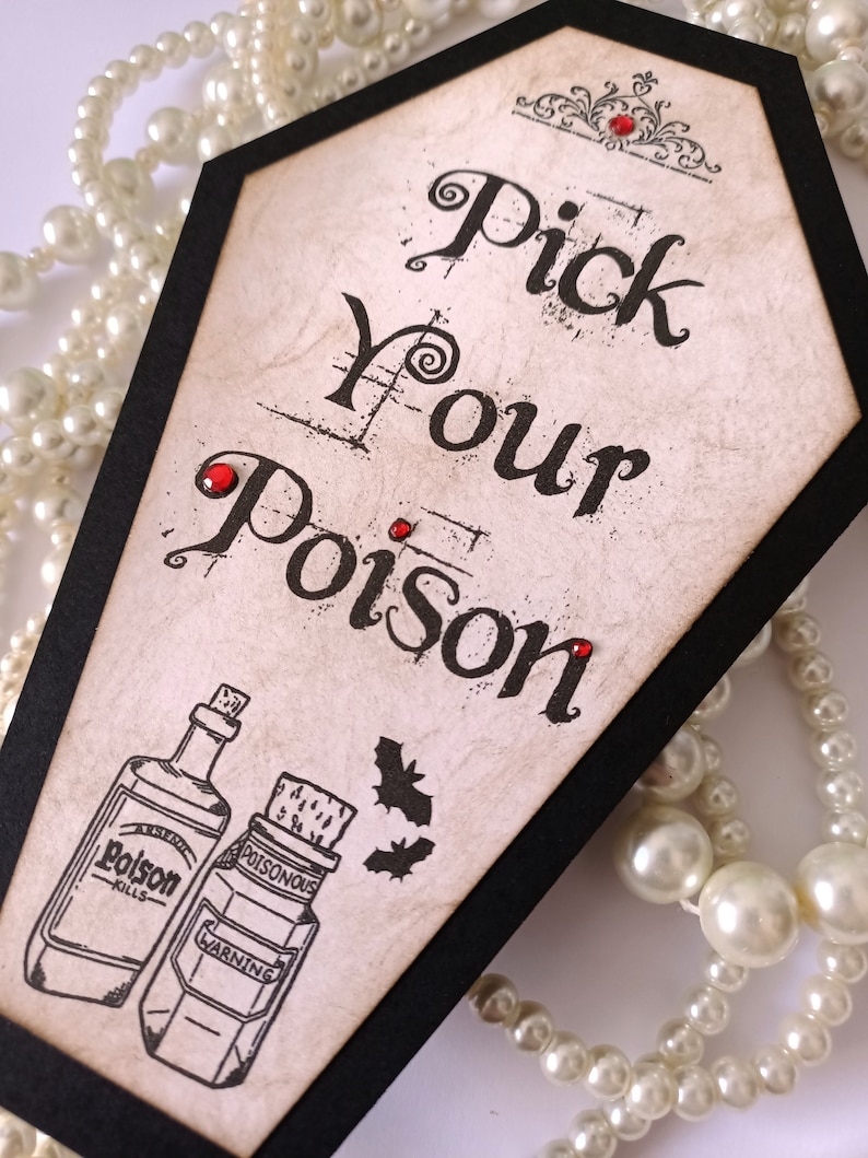 Gothic Bar Signs, Pick Your Poison, Coffin Signs, Halloween Bar Sign, Halloween Weddings, Gothic Decor, Coffins Signage image 1