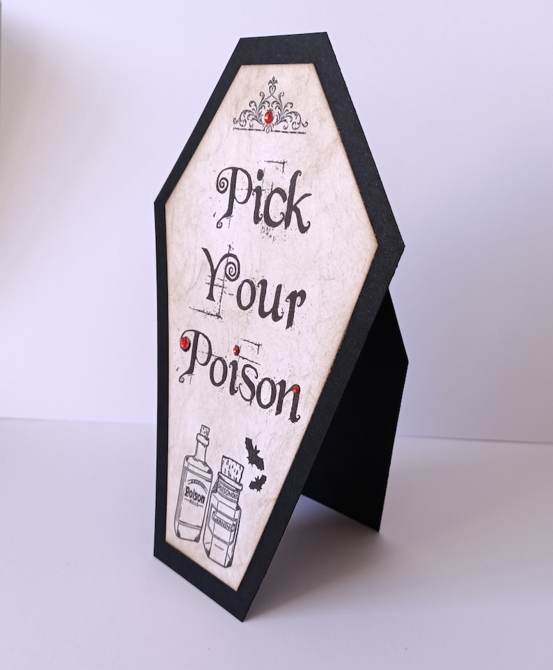 Gothic Bar Signs, Pick Your Poison, Coffin Signs, Halloween Bar Sign, Halloween Weddings, Gothic Decor, Coffins Signage image 4