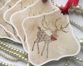 Christmas Tags - Set of 5 Large Vintage Christmas Square Tags