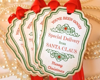 Special Delivery Red and Green Christmas Gift Tags, Santa Claus Tags, Christmas Decorations, Merry Christmas Tags, Traditional Christmas
